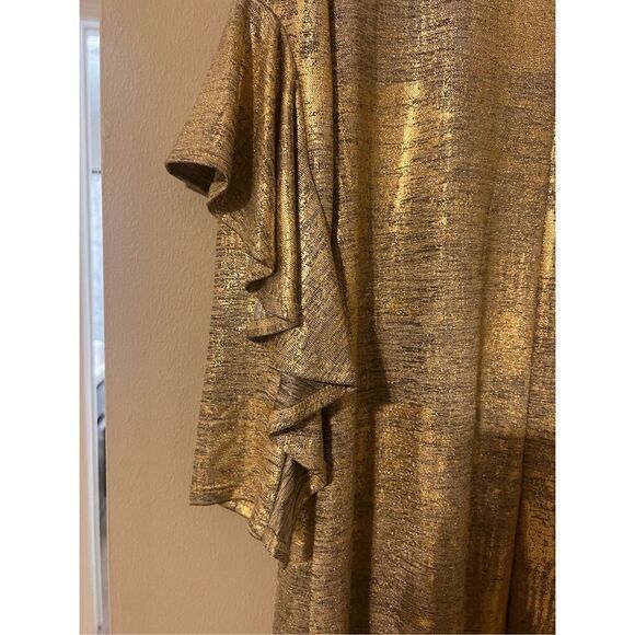 Gibson Latimer S Ruffle Statement Sleeve Cocktail Mini Dress Gold Metallic Party - Picture 6 of 10